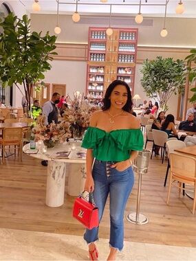 Zara Bright Green Off-Shoulder Ruffle Crop Top